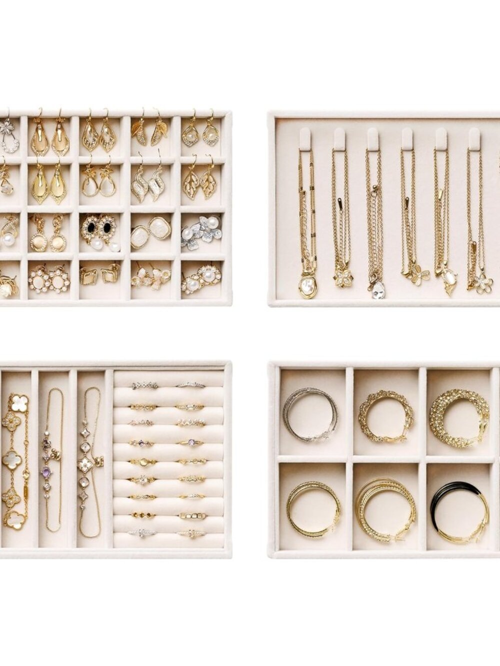 Velvet Jewelry Drawer Organizer Trays – 4-Layer Stackable Jewelry Storage Insert